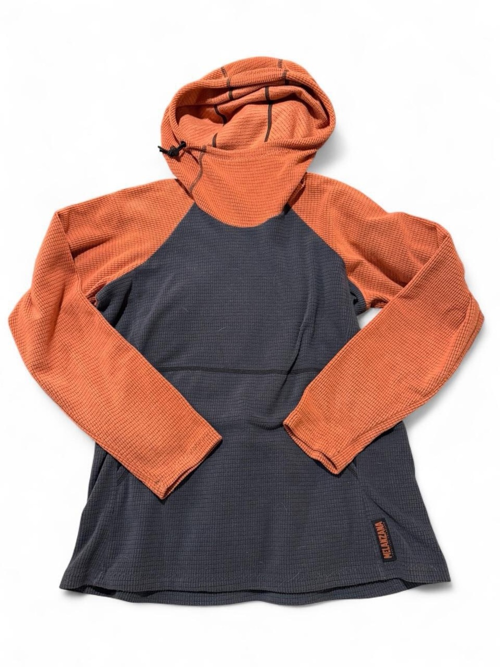Melanzana Two-Tone Waffle Cowl Pullover - Orange & Charcoal